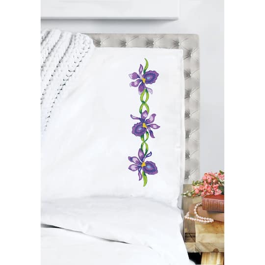 Tobin Irises Stamped For Embroidery Pillowcase Set